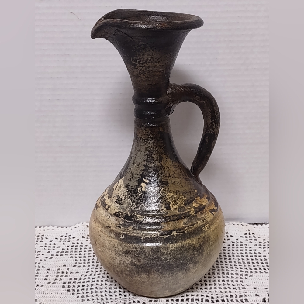 Elegant Rustic Pottery Ancient Greek Style Black and Gold Ceramic Pitcher